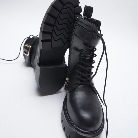Zara Low Heeled Leather Ankle Boots Size 6 - Picture 5 of 7